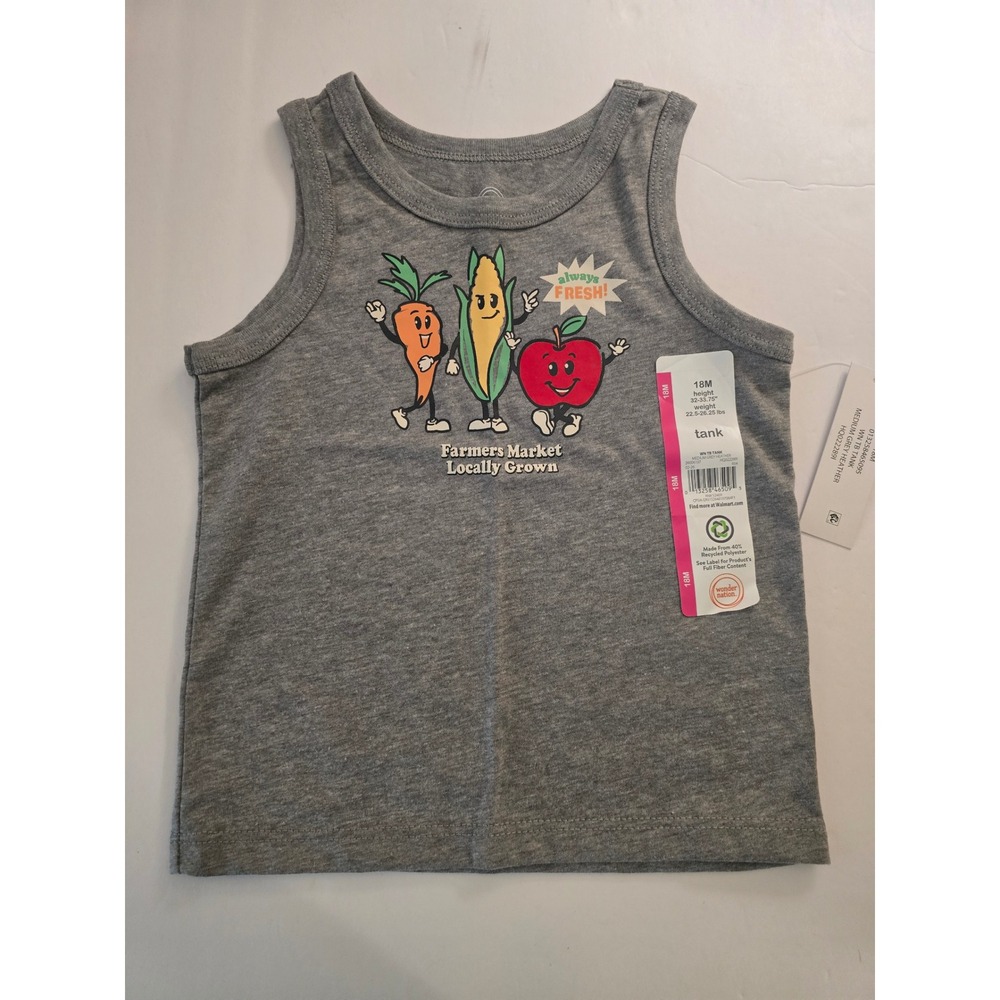Wonder Nation Toddler Boys Farmers Market Graphic Tank Top Grey 18M NWT